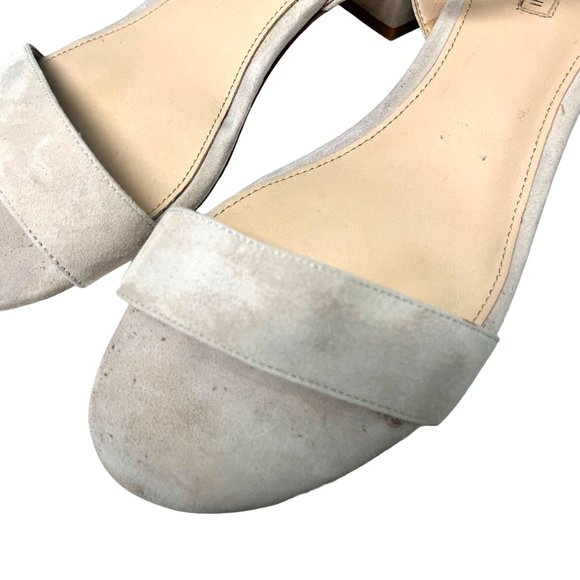 Antonio Melani SIZE 9.5 Mabbela Leather Ankle Strap Taupe Gray Tan Sandals Block - Picture 3 of 12